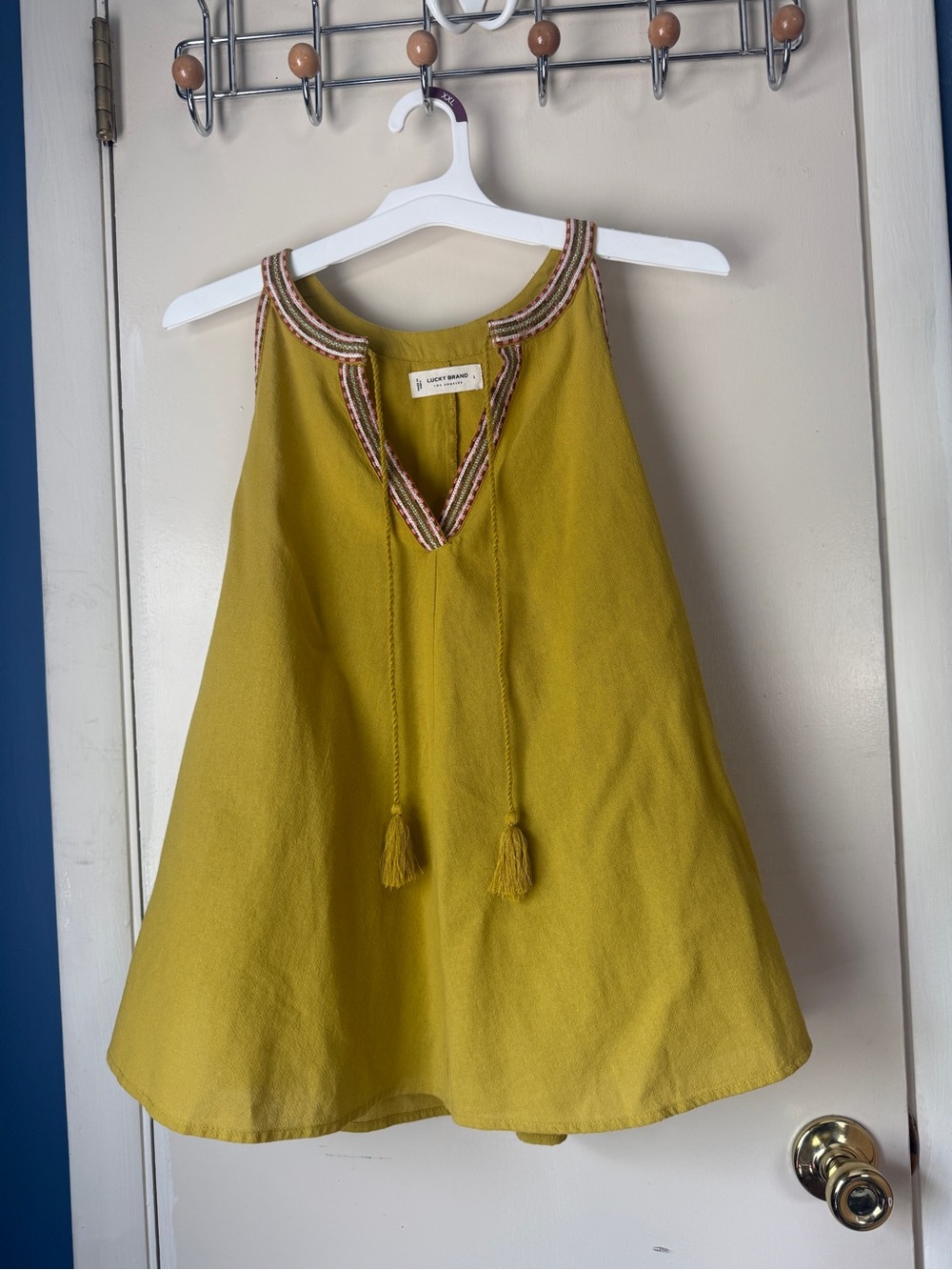 Lucky Brand Sleeveless Flowy Boho Tank Top Mustard Yellow Sz L– NWT